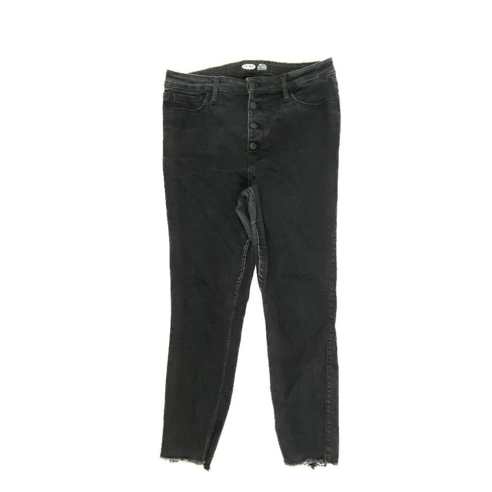 Old Navy Super Skinny Button Fly Raw‎ Hem Women's size 14 Black Denim jeans